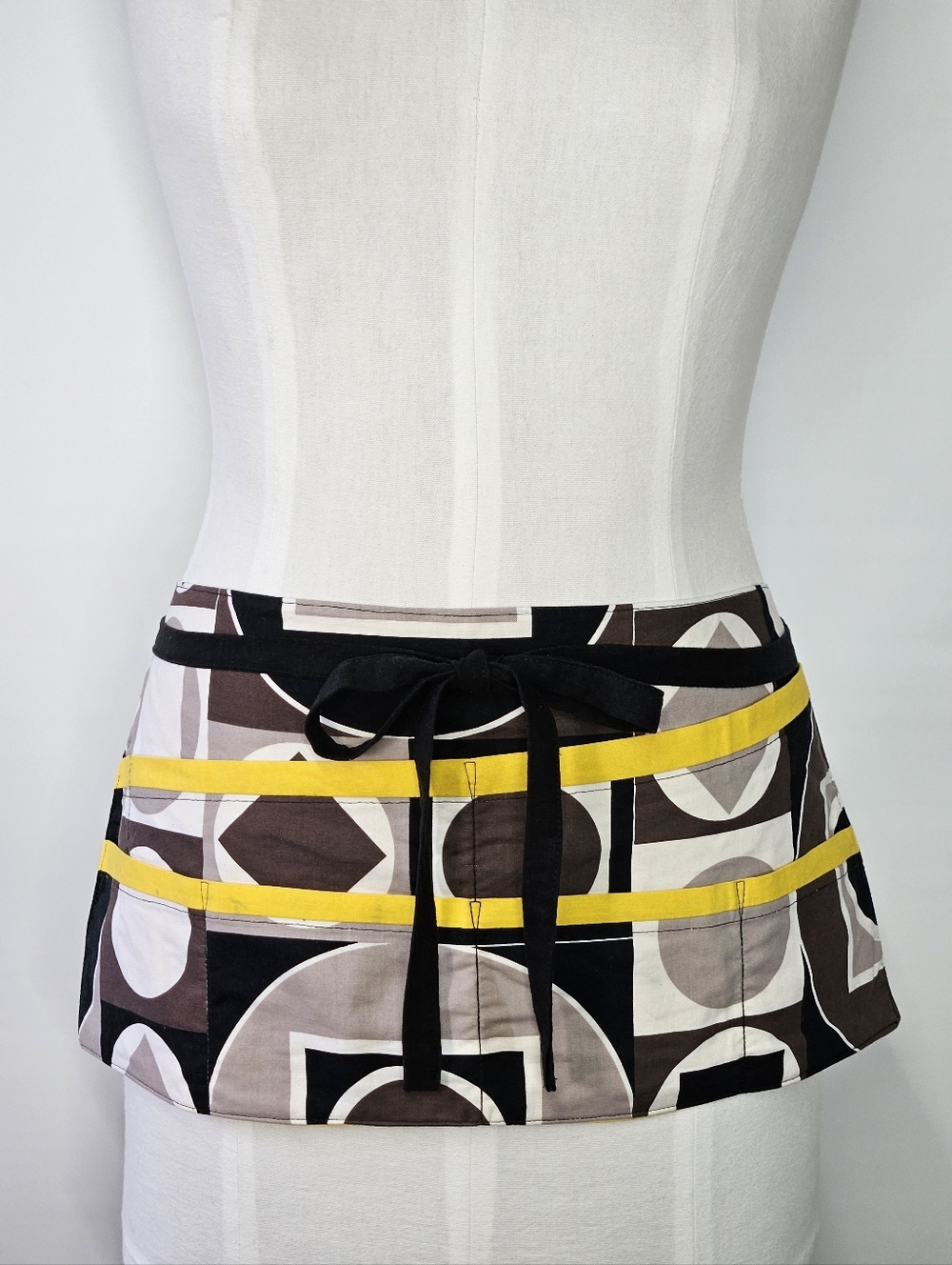 Utility Apron OS Craft Vendor Artist Yard Sale Yellow Black Grey Waist Handmade